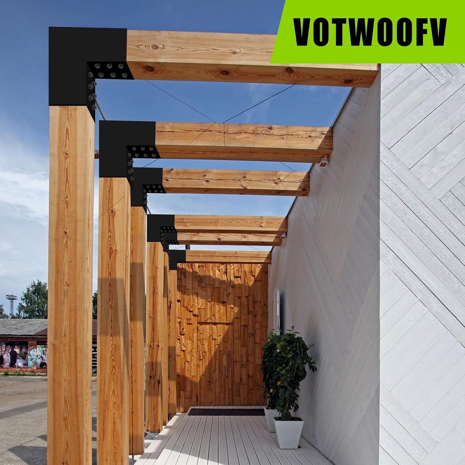 6'x6' L-Shaped Pergola Bracket,2-Way Woodwork Bracket for Indoor & Outdoor Wood Post Structures,DIY 90° Right Corner Brackets for Gazebos,Patios,Porchs,Log Cabins with Screws - 4Pack