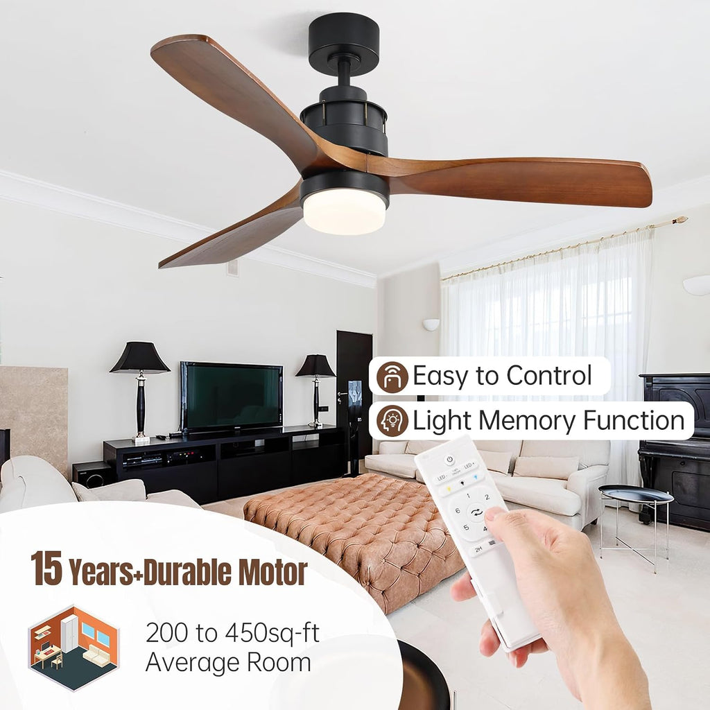 CACI Mall 60 inch Wood Ceiling Fan with Light, Outdoor Ceiling Fans for Covered Patios, Walnut, Remote Control, Large, for Porch/Garage/Farmhouse