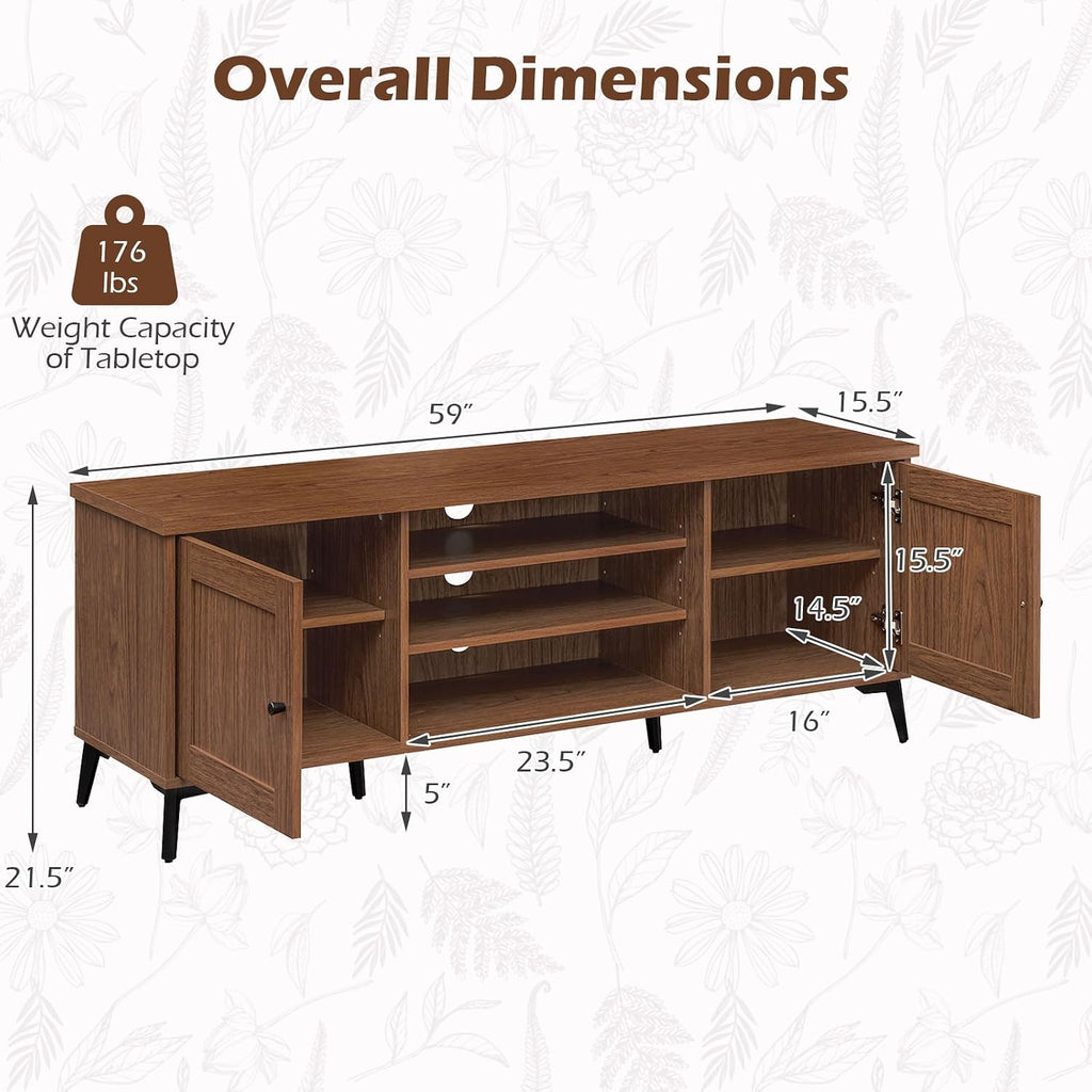 Giantex 2-Door TV Stand for TVs up to 65', Mid Century Modern Entertainment Center with 2 Storage Cabinets & 4 Adjustable Shelves, 6 Metal Legs, Media TV Console Table for Living Room (Walnut)