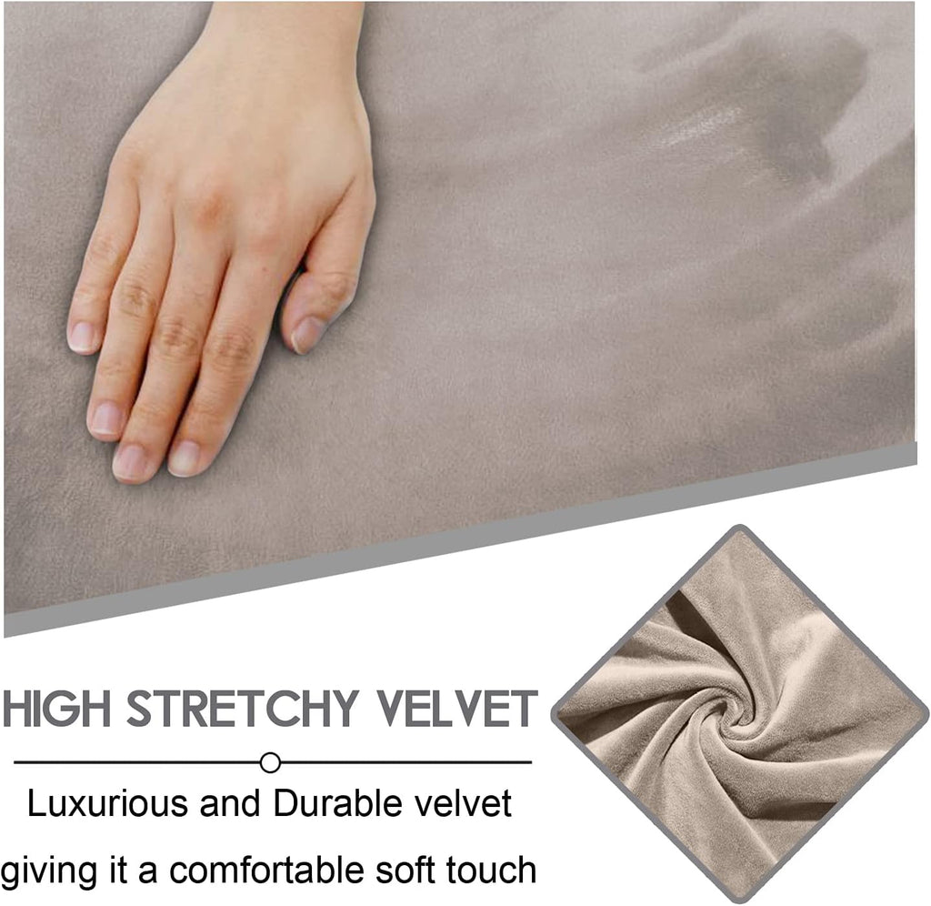 ULTICOR 7-Piece L Shape Sectional Recliner Sofa Covers, Velvet Stretch Reclining Couch Covers, Thick, Soft, Washable (Taupe, 5 Seat Recliner Cover)