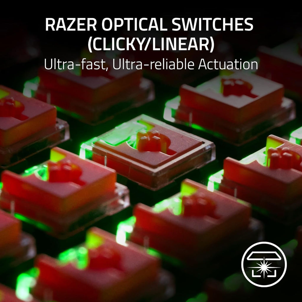 Razer DeathStalker V2 Pro Wireless Gaming Keyboard: Low Profile Optical Switches Clicky Purple - HyperSpeed Wireless & Bluetooth - Chroma RGB - Up to 200 Hr Battery - Snap Tap