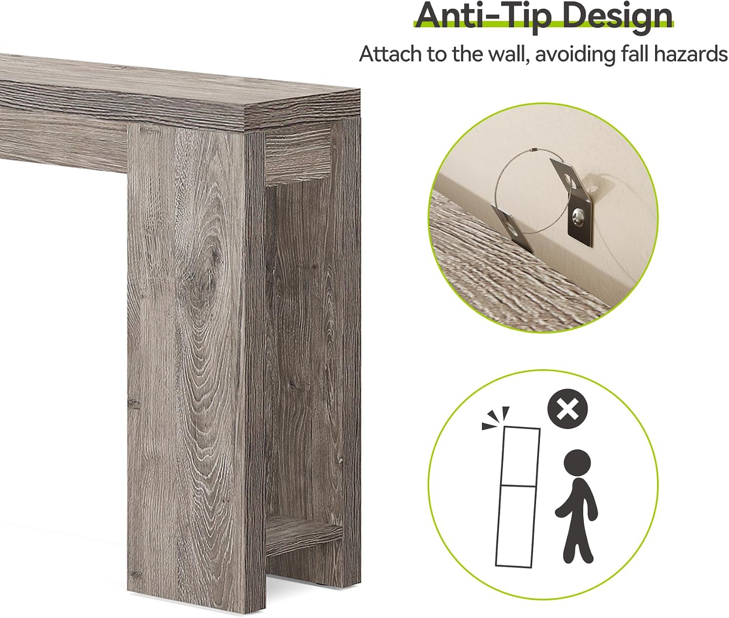 LITTLE TREE 70.9-Inch Long Entryway Table, Farmhouse Sofa Console Table for Living Room, Entryway, Hallway, Grey