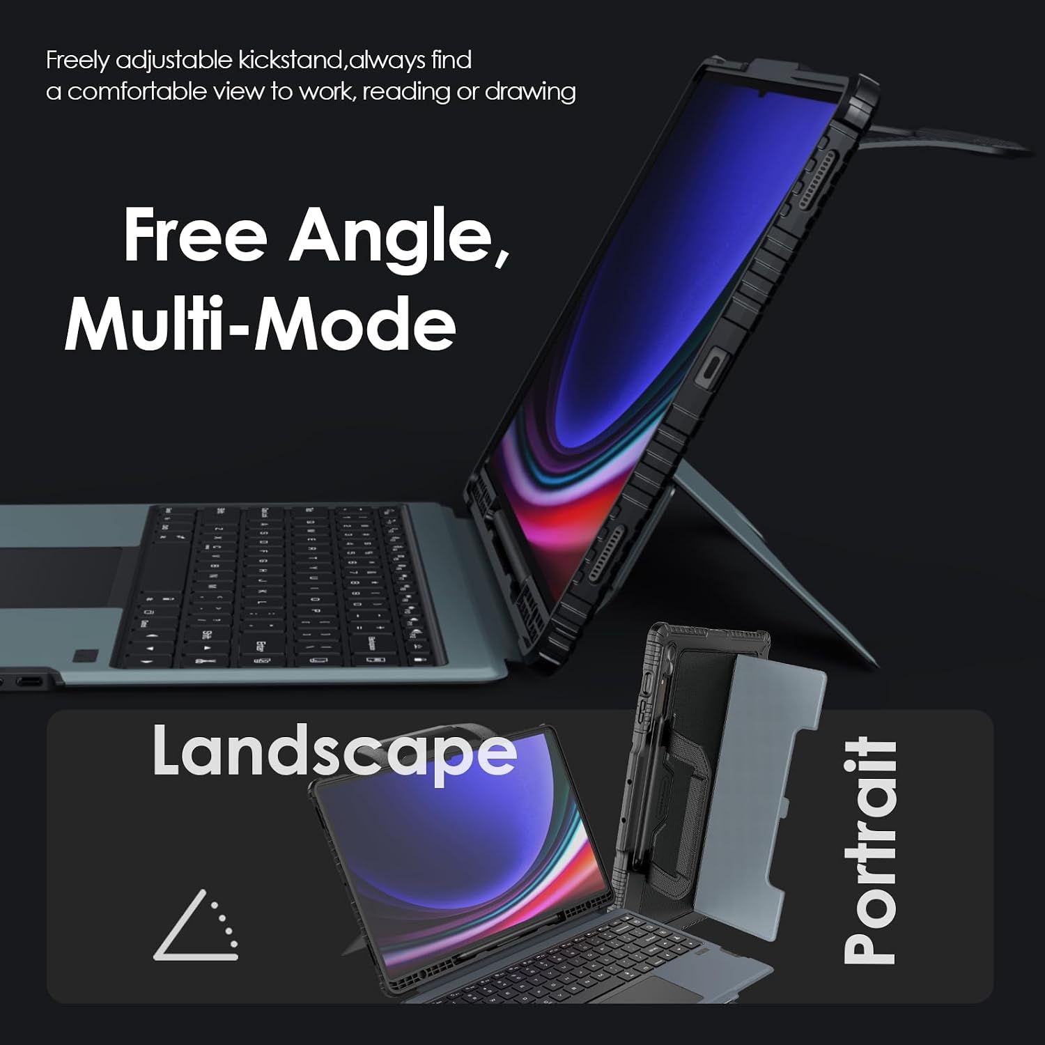 Nillkin Carry Go Keyboard Case for Samsung Galaxy Tab S10 Ultra/S9 Ultra 14.6' Tablet with Handle, Rugged Case with Detachable Backlit Keyboard, Trackpad, Portrait/Landscape Stand, Camera Cover