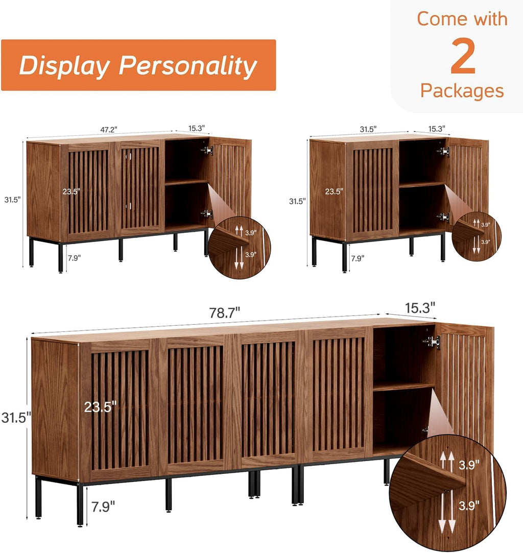 BVIUNTWO Farmhouse TV Stand for TVs up to 85 inch, 2 in 1 Entertainment Center TV Console with Metal Base & Storage Cabinets,Media Console for Living Room, Dark Brown