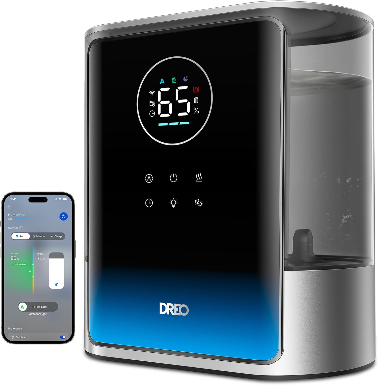 DREO 8L Smart Humidifier Large Room 600ft², HM717S, 80H Runtime Supersized Warm and Cool Mist Humidifiers for Bedroom Baby, 28dB Quiet Air Humidifier for Plants Indoor, Home, Whole House, Silver