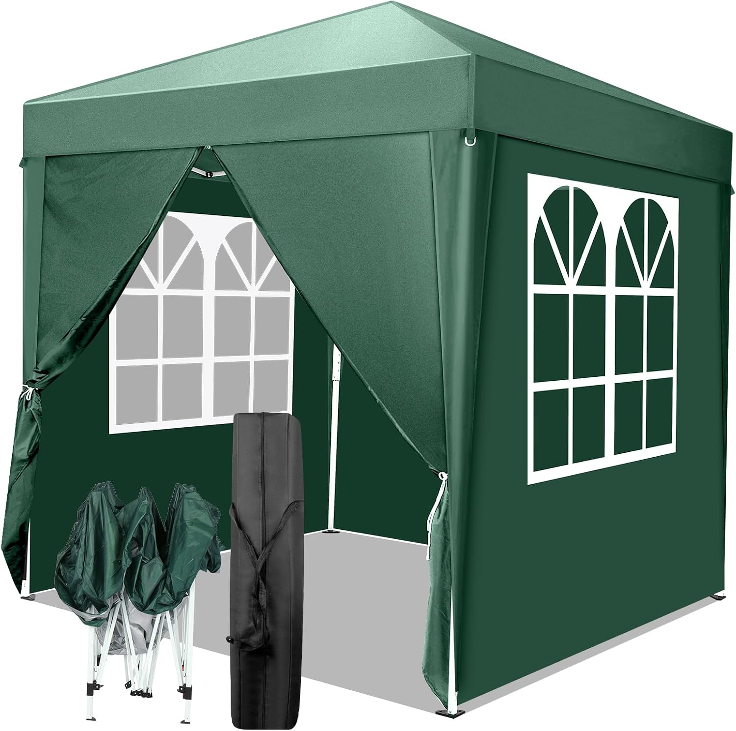 6.5x6.5 Pop Up Canopy with Sidewalls,3 Height Adjustable Gazebo Tent with Carrying Bag, 8 Stakes & 4 Ropes, Easy Up Canopy for Events,Party, Wedding (6.5x6.5FT Green with 4Sidewalls)