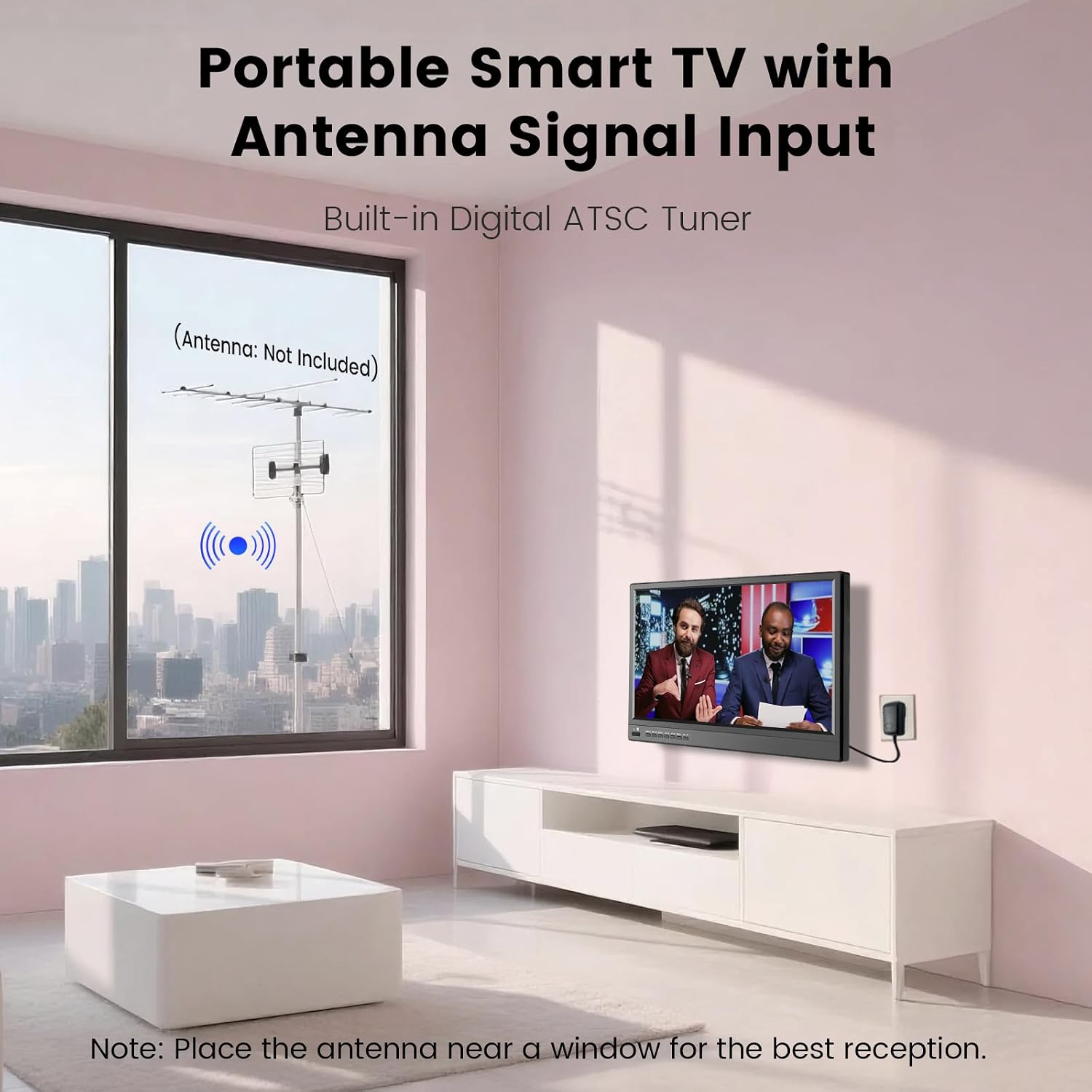 Jexiop 17inch Smart TV,Full HD 1080p LED Flat Screen with ATSC TV,with Built-in HDMI/USB-Suitable for Kitchen Kid's Room Basement or RV Camper