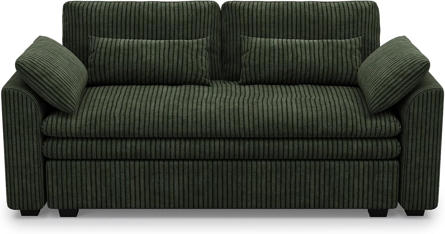 Belffin Large Modular Sectional Sofa with Deep Chaise Modular Sectional Loveseat Sofa with 9' Soft Dual-Layer 2 Seater Sofa Couch Corduroy Green