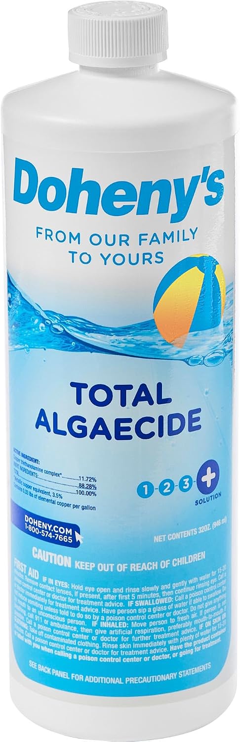 Doheny's Total Algaecide | 100% Professional-Grade | Extra Strength & Effective Against All Types of Algae | Non-Foaming & Non-Staining Formula | 90-Day Prevention | Set of (12) - 32 Ounce Bottles