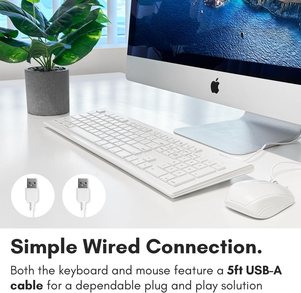 Macally 104 Key USB Wired Keyboard and Mouse Combo with Apple Shortcut Keys for Mac,iMac,MacBook,and Windows PC (MKEYECOMBO),White,(Pack of 10)