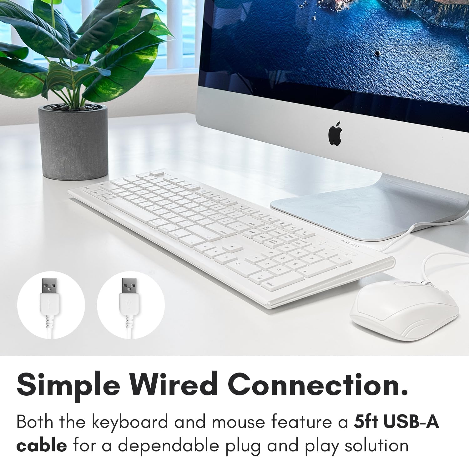 Macally 104 Key USB Wired Keyboard and Mouse Combo with Apple Shortcut Keys for Mac,iMac,MacBook,and Windows PC (MKEYECOMBO),White,(Pack of 10)