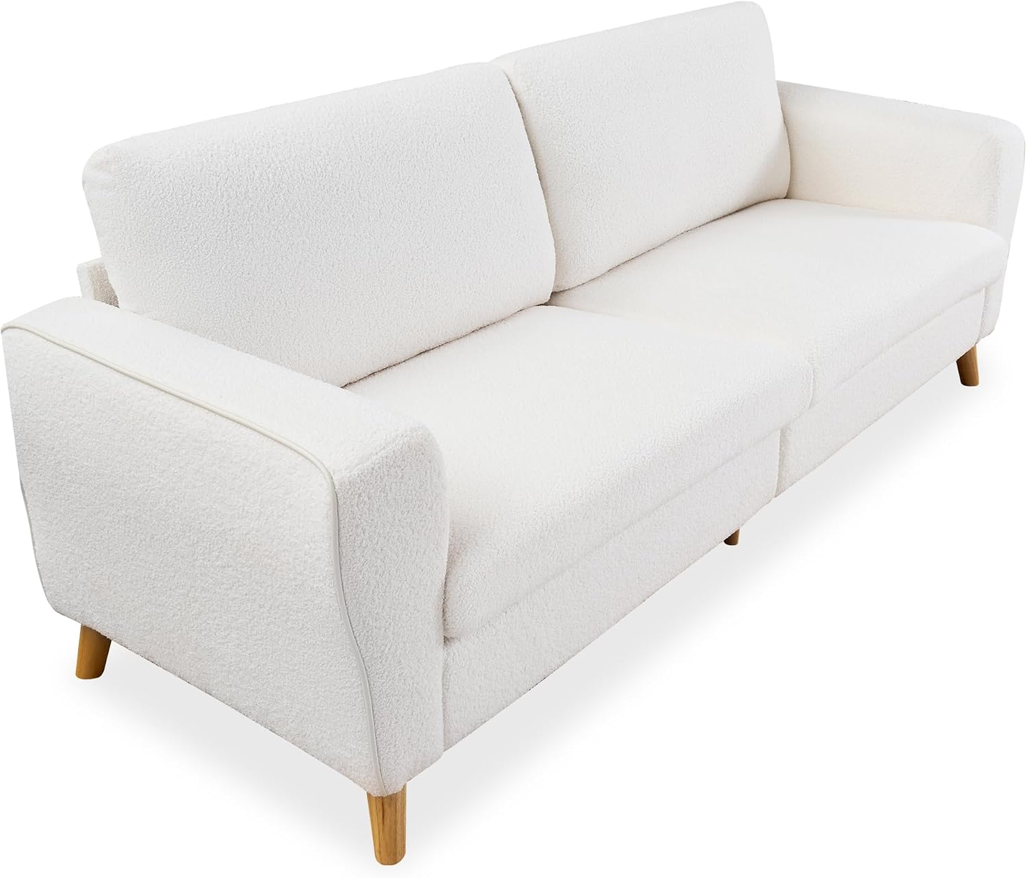 IDEALHOUSE 84 Inch Modern Sofa Couch, Large 3-Seater Sofa with Streamlined Armrests, Boucle Loveseat Wood Feet, Comfy Couch for Living Room, Apartment, Lounge, White
