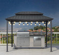 PURPLE LEAF 6.5' X 10' Hardtop Grill Gazebo for Patio Aluminum Barbeque Canopy with 24 Clear Light Bulbs and Shelves Double Tiered Grey Outdoor BBQ Gazebo