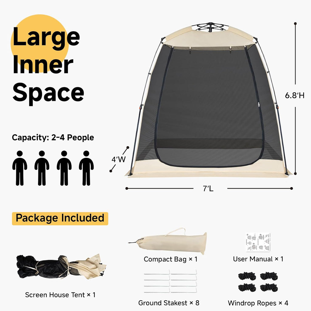 EighteenTek Screen House Gazebo, 2-4-6 Person Pop Up Screen Tent, Instant Screen Room with Carry Bag, Outdoor Mosquito Tent Pop-Up, Sun Shade Shelter for Patio, Garden, Backyard, Deck