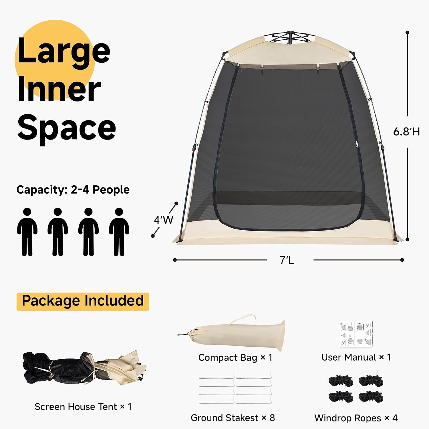 EighteenTek Screen House Gazebo, 2-4-6 Person Pop Up Screen Tent, Instant Screen Room with Carry Bag, Outdoor Mosquito Tent Pop-Up, Sun Shade Shelter for Patio, Garden, Backyard, Deck
