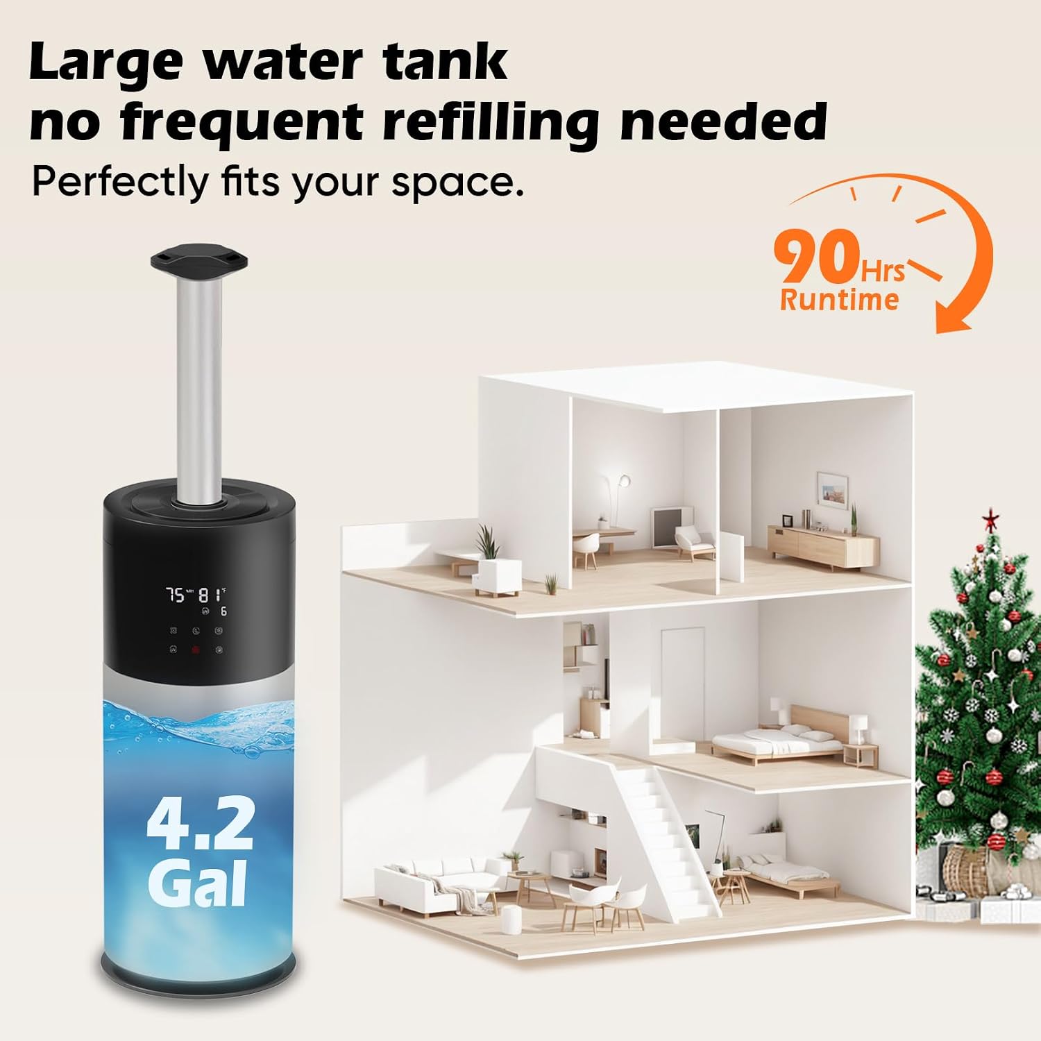 Large Room Humidifier 16L/4.2Gal - Whole House Ultrasonic Cool Mist for Home 1500 sq.ft, Bedroom Use with Extension Tube & Night Light