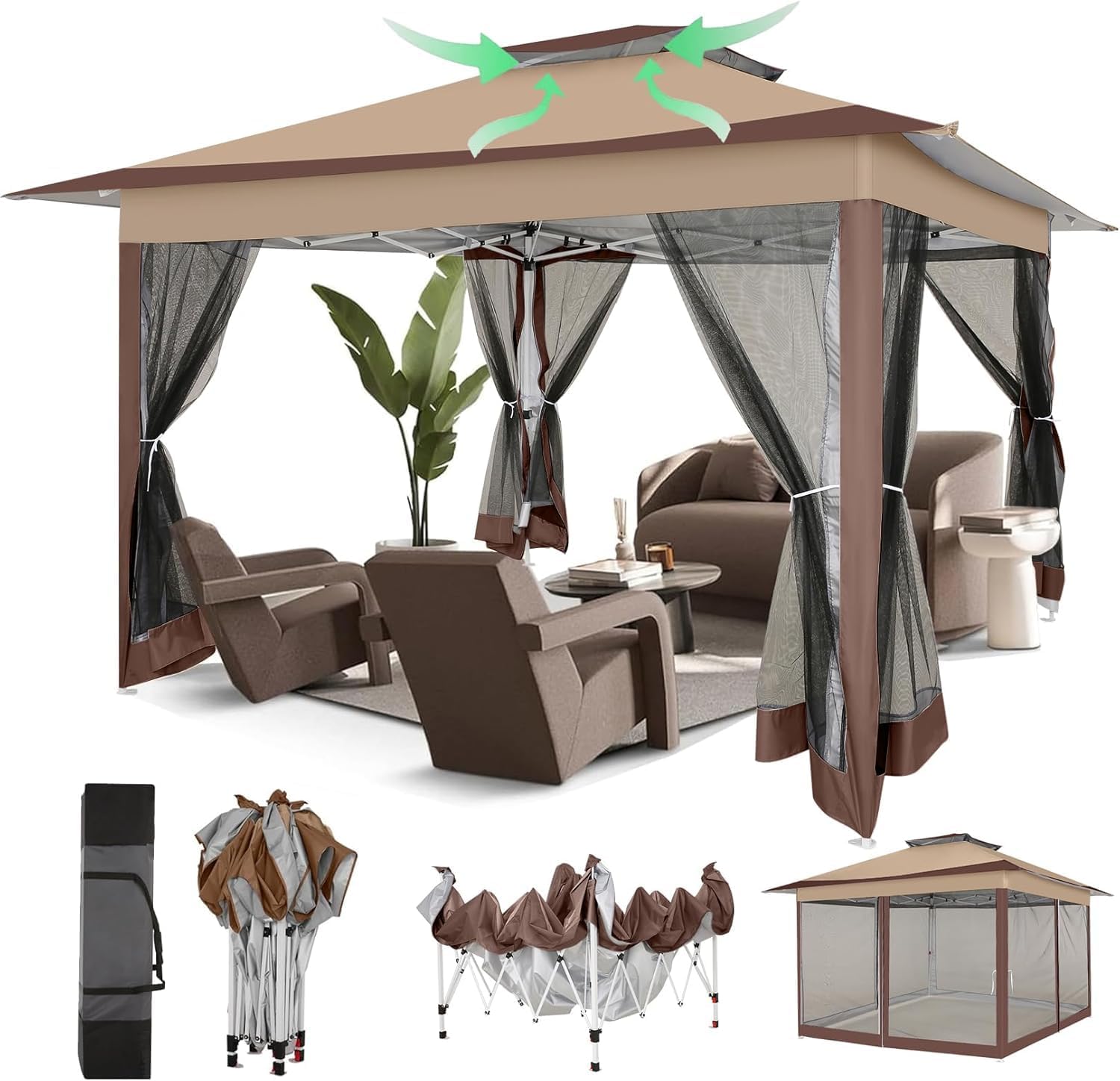 Hoteel 12x12 Pop Up Gazebos On Clearance - Upgrade Easy Up Metal Outdoor Gazebo Waterproof - Portable Gazebo with Mosquito Nettings