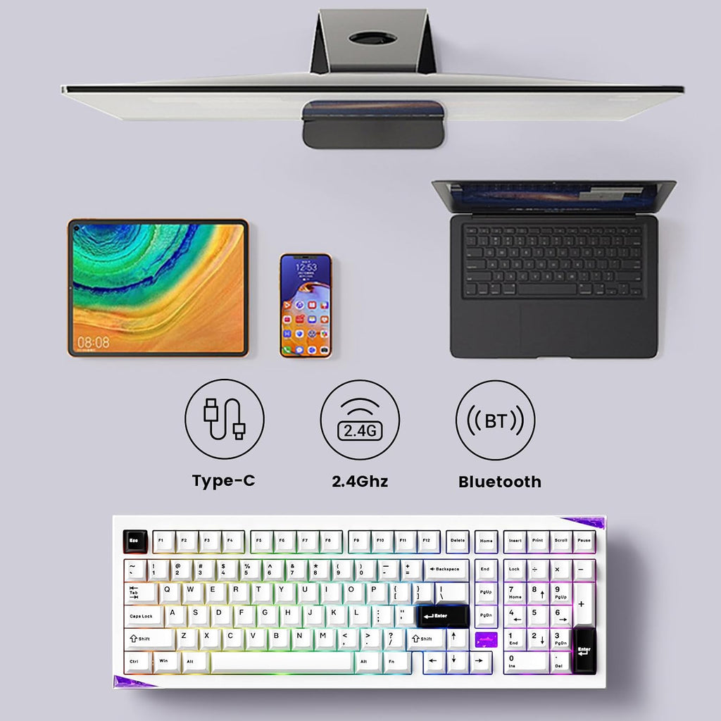 Akko Mineral 02 QMK/VIA Aluminum Mechanical Keyboard Tri-Mode RGB Hot-swappable Wireless Gaming Keyboard, Black on White, Pre-lubed Mirror Switch