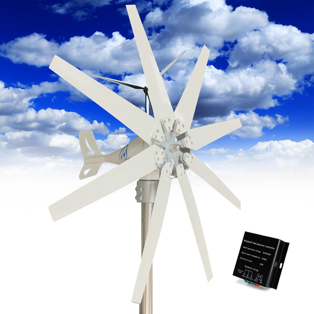 Wind Turbine, 14000W DC 12V/24V/48V/110V/220V Wind Turbine Generator, with 8 Blades Wind Turbine Kit with Solar Wind Hybrid Controllerfor Homes Energy Supplementation,48V