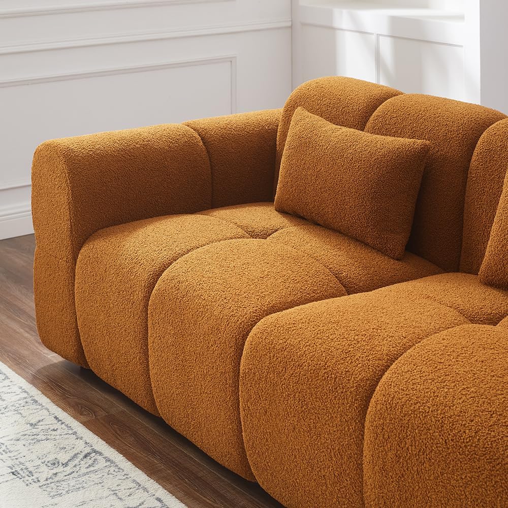 80' Modern Sofa Couch, Comfy Deep Seat Lambswool Cloud Sofa, Upholstered 3-Seater Boucle Couch, Oversized Loveseat for Living Room, Bedroom, Office, Apartment(Coffee)