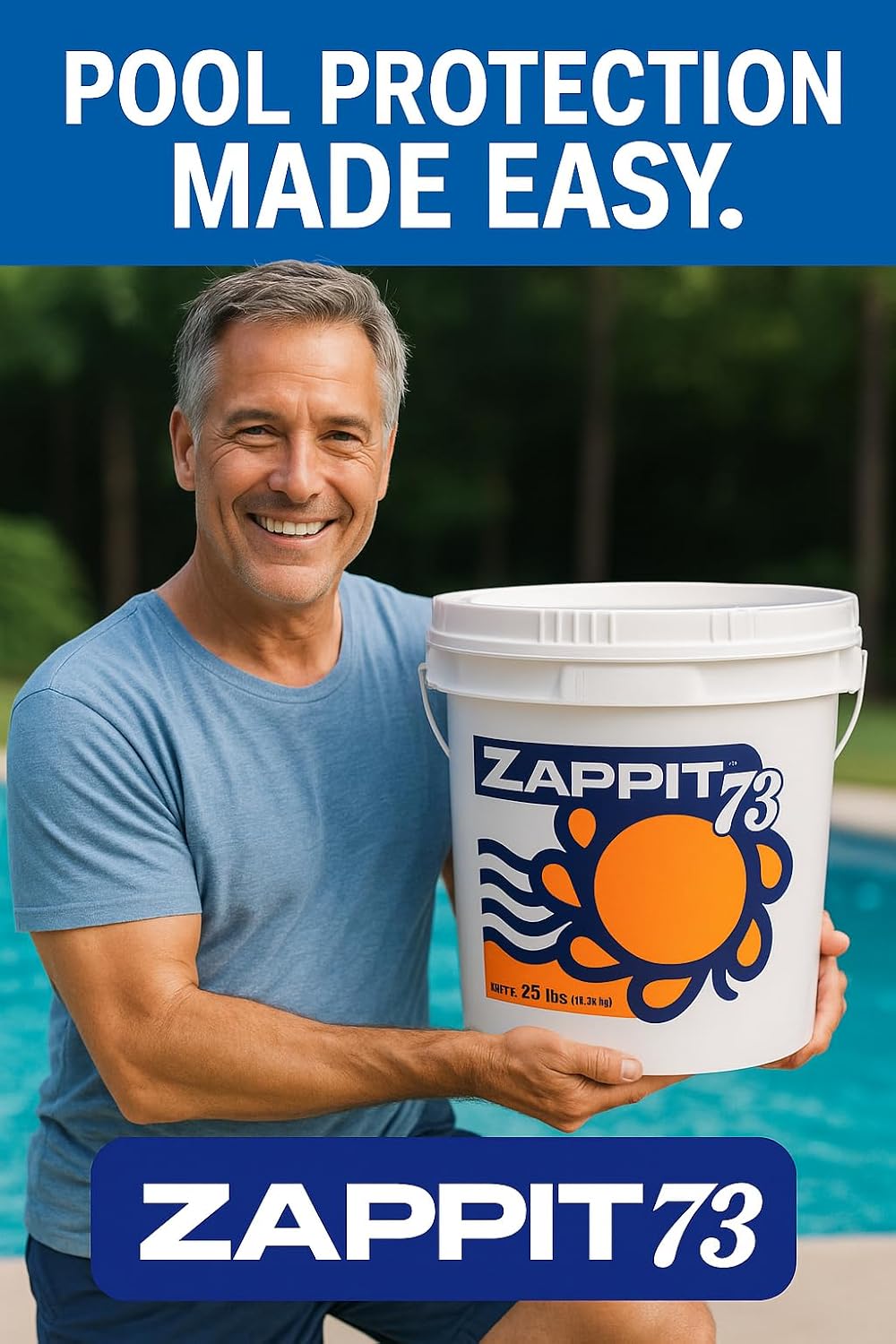 73% Cal-Hypo Dry Chlorinating Granules for Swimming Pool – Bactericide, Algaecide, and Fast Dissolving Shock - Zappit73 25 lb Bucket
