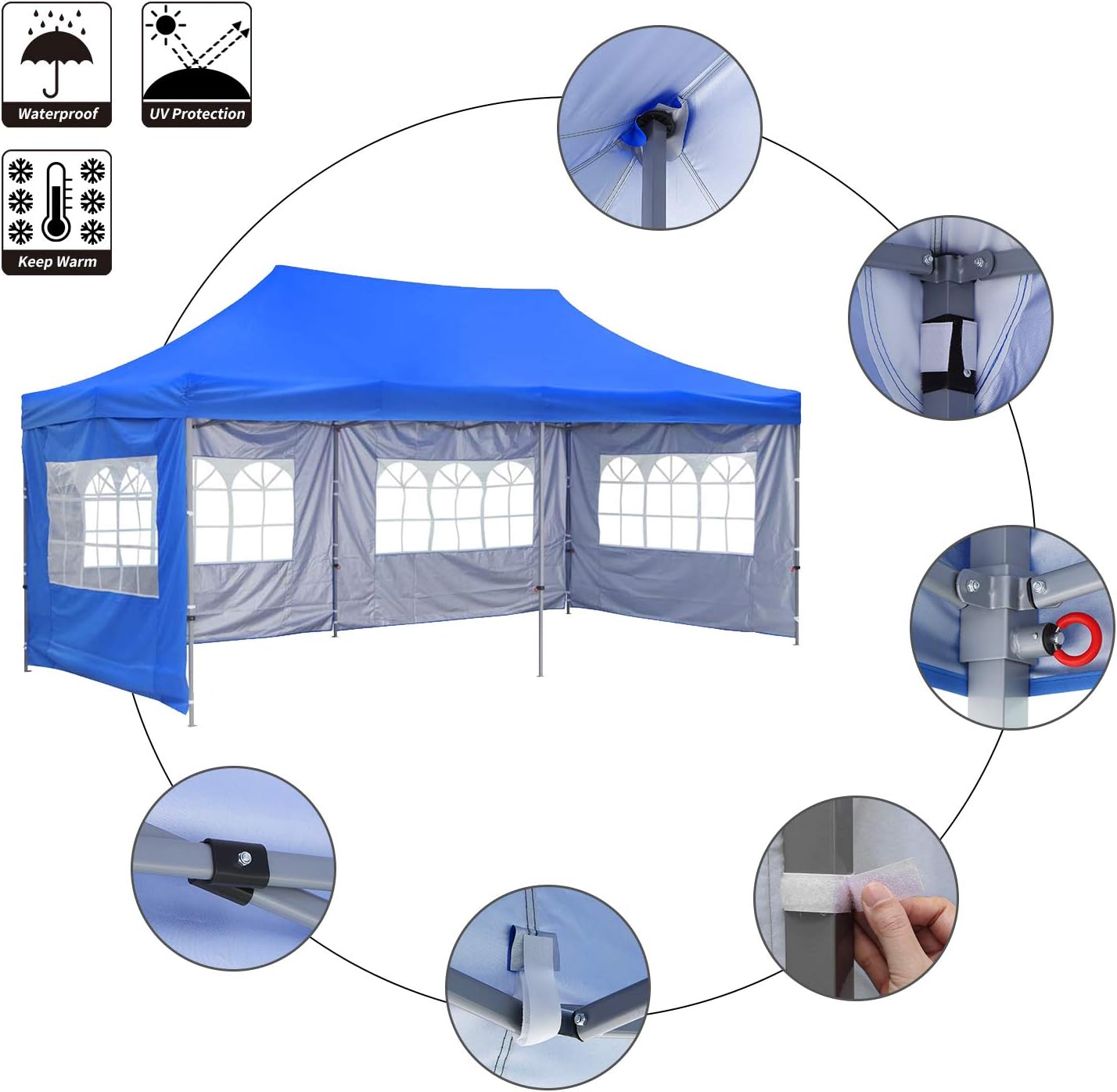 GDY 10x20 Ft Outdoor Pop Up Canopy Tent, Commercial Portable Instant Folding Gazebos Waterproof Canopies with Carrying Bag