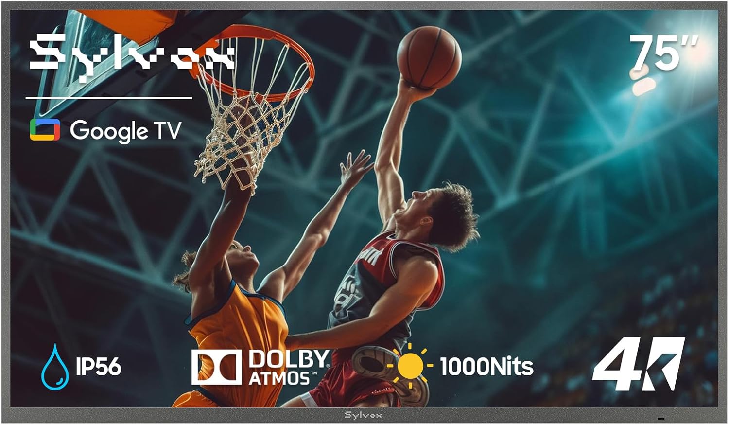 SYLVOX Outdoor TV, 75 inch Waterproof Smart Outdoor TVs, 4K, HDR 10, Weatherproof,1000nits, Voice Assistant Remote, for Partial Sun Area(Deck Pro 3.0, Latest Model)