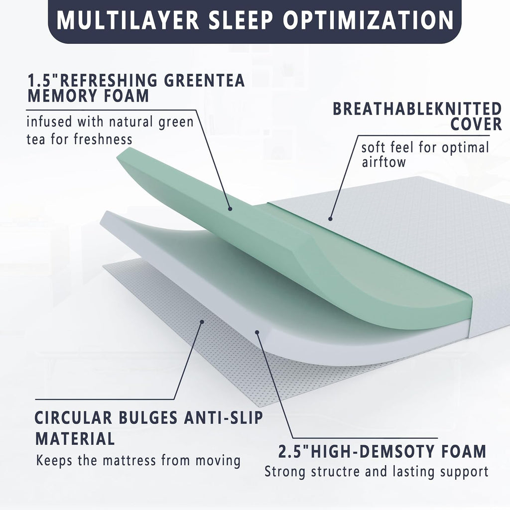 4 Inch Memory Foam Replacement Mattress for Sleeper Sofa and Couch Beds,Queen Size,CertiPUR-US Certified,Washable Cover(Sofa Not Included) Generic Dimensions