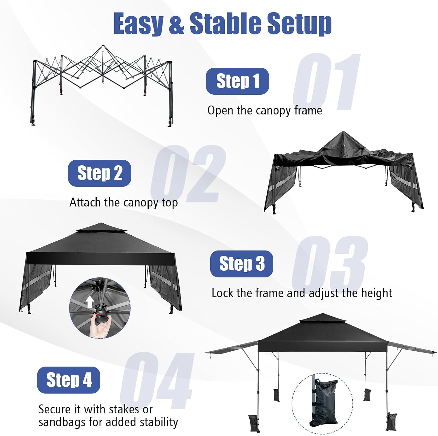 HAPPYGRILL Pop Up Canopy with Dual Awnings 10x17.6 FT, Outdoor Gazebo Shelter with Portable Wheeled Carrying Bag, Easy Setup Instant Tent for Patio Camping Picnic (Black)