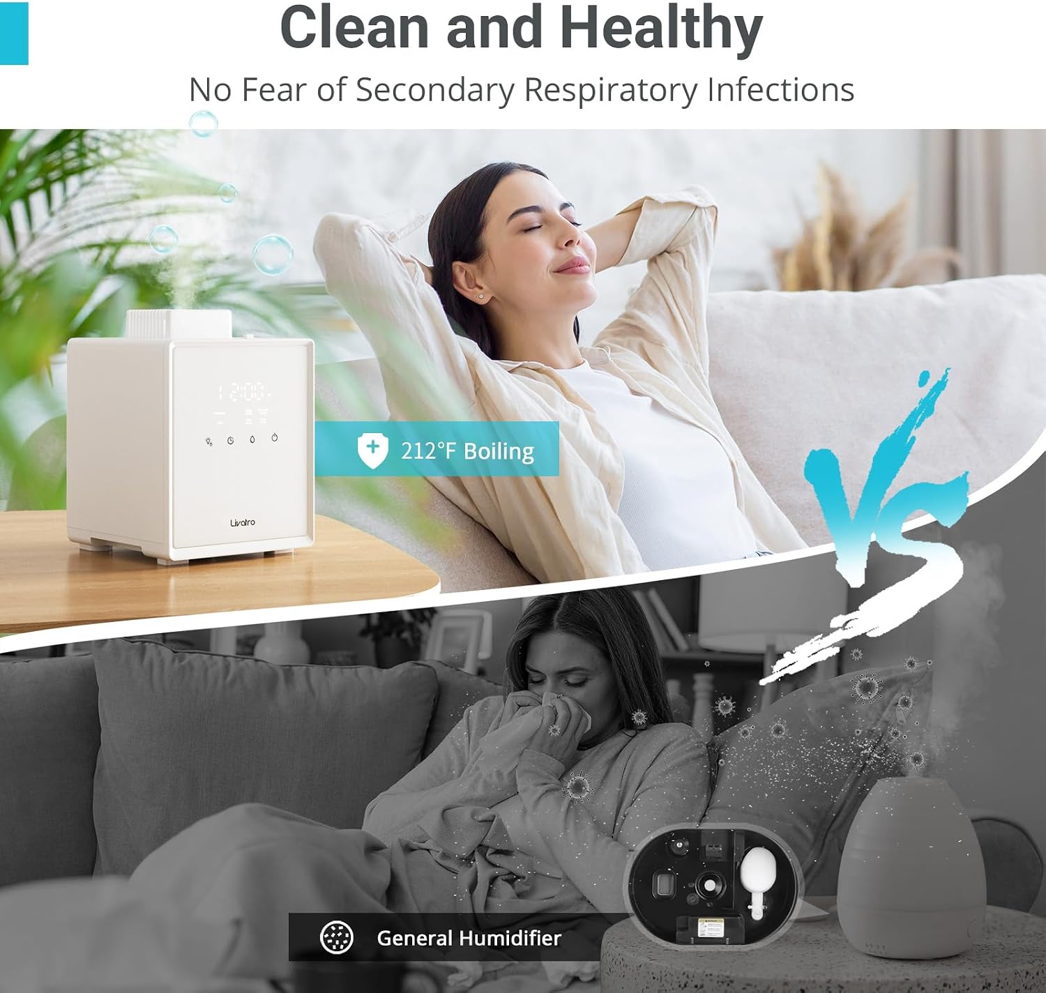 Livatro Stainless Steel Humidifier, 3L Warm Mist Humidifier, Easy Clean with Warm Steam Humidifier, Healthy Air Mist Humidifiers for Bedroom Living Room, with Sleep Mode and Auto-off Setting