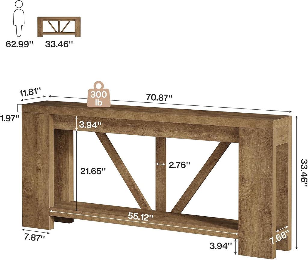 Tribesigns 70.9' Extra Long Entryway Table, Farmhouse Wood Console Tables with Storage Shelf, Modern Rustic Sofa Foyer Tables for Entryway, Behind Couch, Living Room, Entrance, Brown