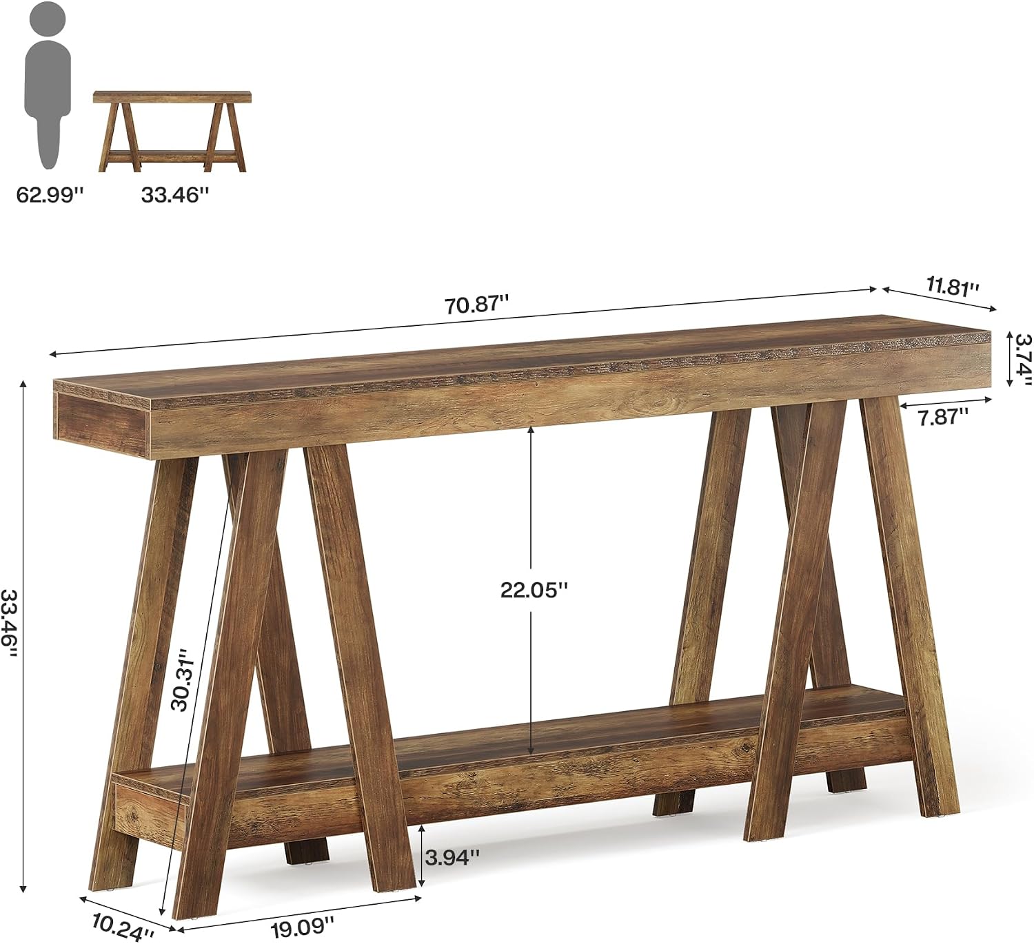 Tribesigns 70.87' Farmhouse Console Table, 2-Tier Entryway Accent Table Behind Sofa for Living Room, Entrance, Foyer