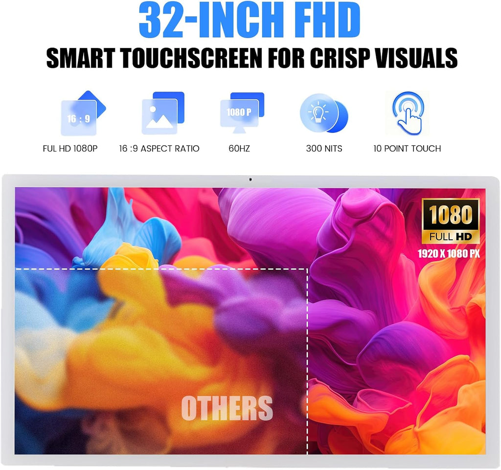 32 Inch Smart Portable TV on Wheels,FHD Touch-Screen-Monitor,Wireless RollableTV, 8G RAM,128G Storage,Built-in 6-8H Battery,Android 14,Full Swivel Rotation,Remote Control (White)