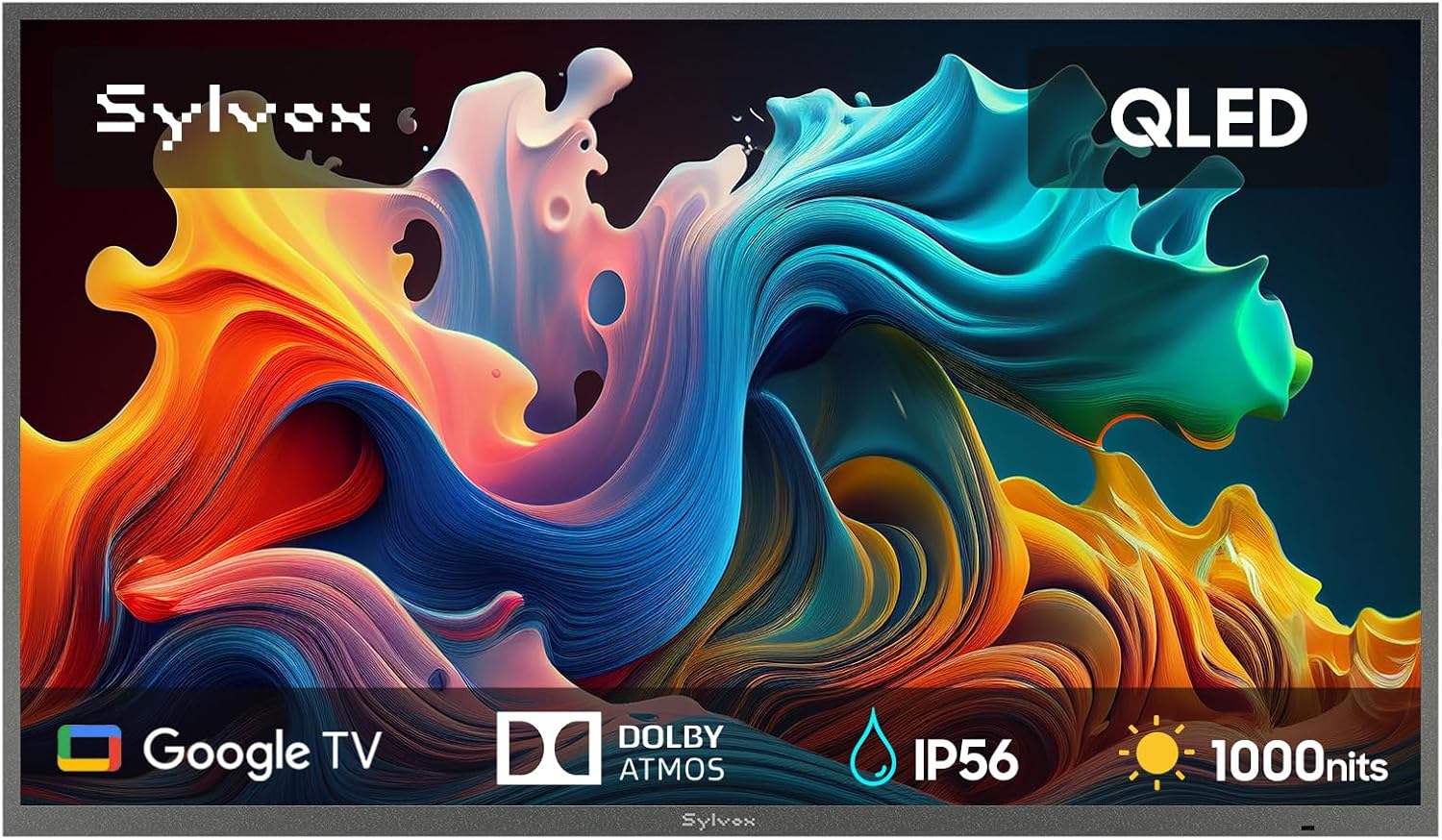 SYLVOX Outdoor TV, 43'' QLED Smart TV, IP55 Waterproof, Dolby Atmos HDR 10, Voice Remote,1000nits Weatherproof Television, Chromecast Built-in for Deck, Patio or Garden(Deck Pro QLED 3.0)