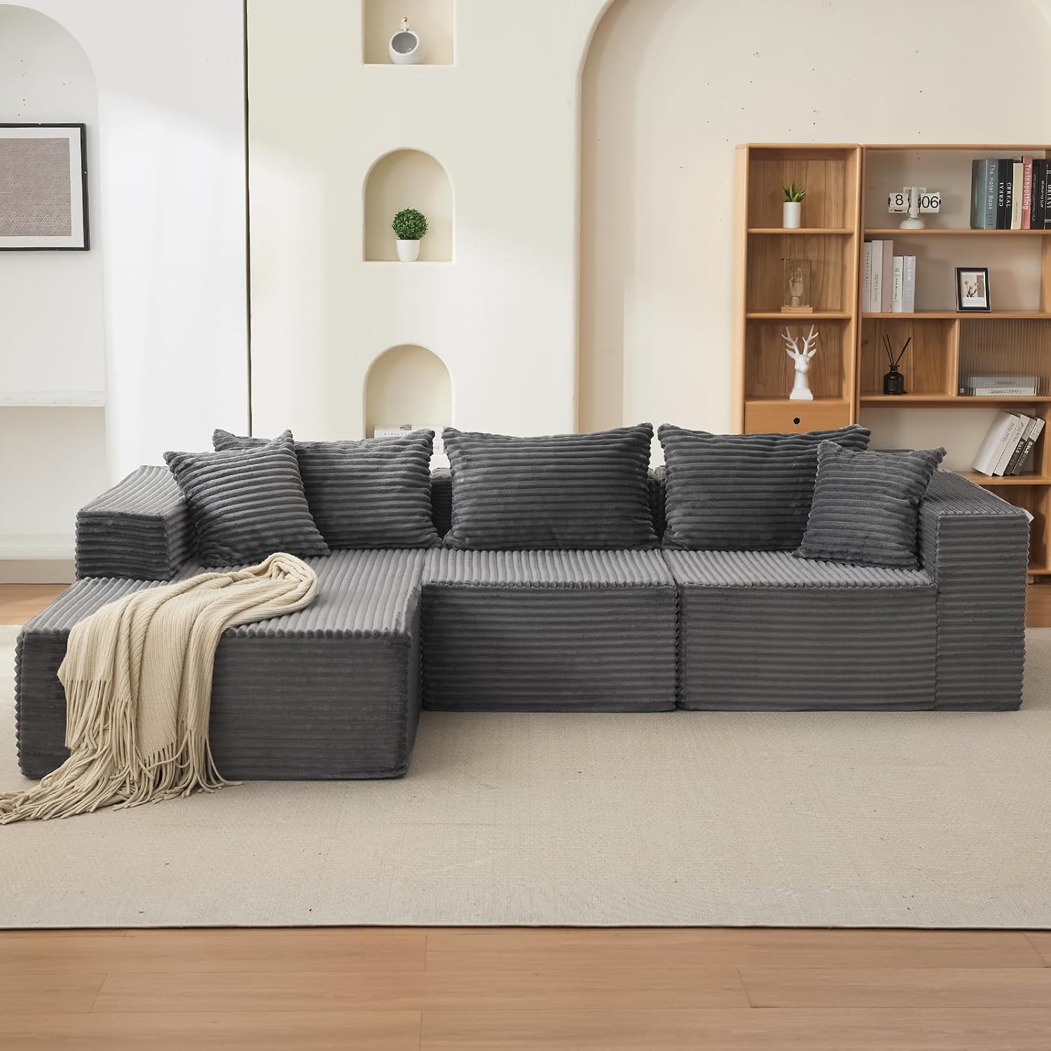 Garvee 108' Comfy Cloud Sectional Couch with Chaise, L Shaped Boneless Sofa | Gray Couches for Living Room, Modular Sofa Couch & Bed, No Assembly Required, (Gray, Left Facing Chaise)