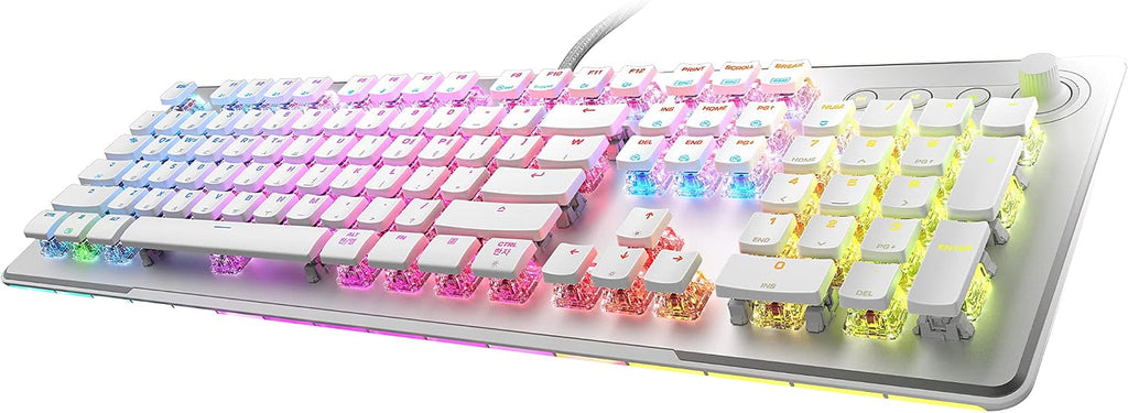 ROCCAT Vulcan II Max – Optical-Mechanical PC Gaming Keyboard with Customizable RGB Illuminated Keys and Palm Rest, Titan II Smooth Linear Switches, Aluminum Plate, 100M Keystroke Durability – White