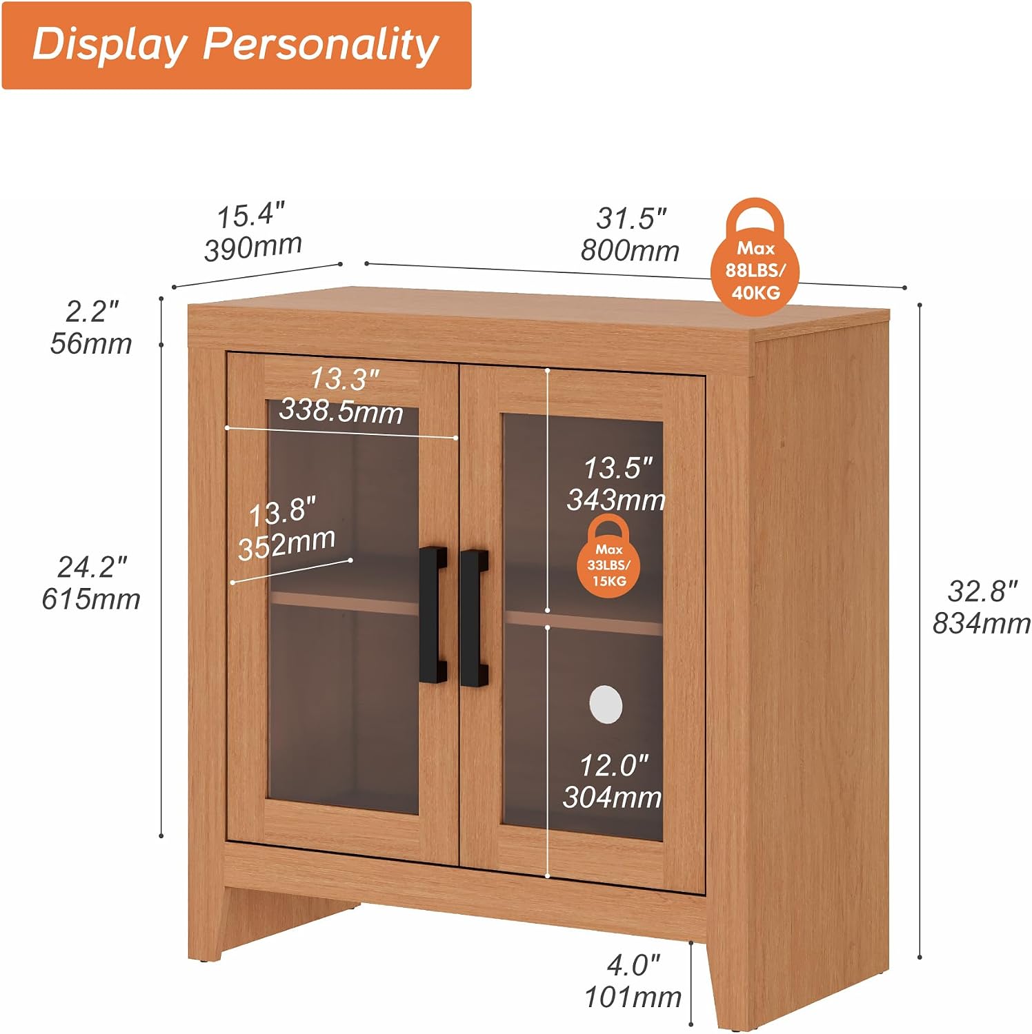 WAMPAT Farmhouse TV Stand for TVs up to 50', Rustic Wood Entertainment Center with Adjustable Shelf, Glass Doors & Storage, Media Console Cabinet for Living-Room, Bedroom, Mocha