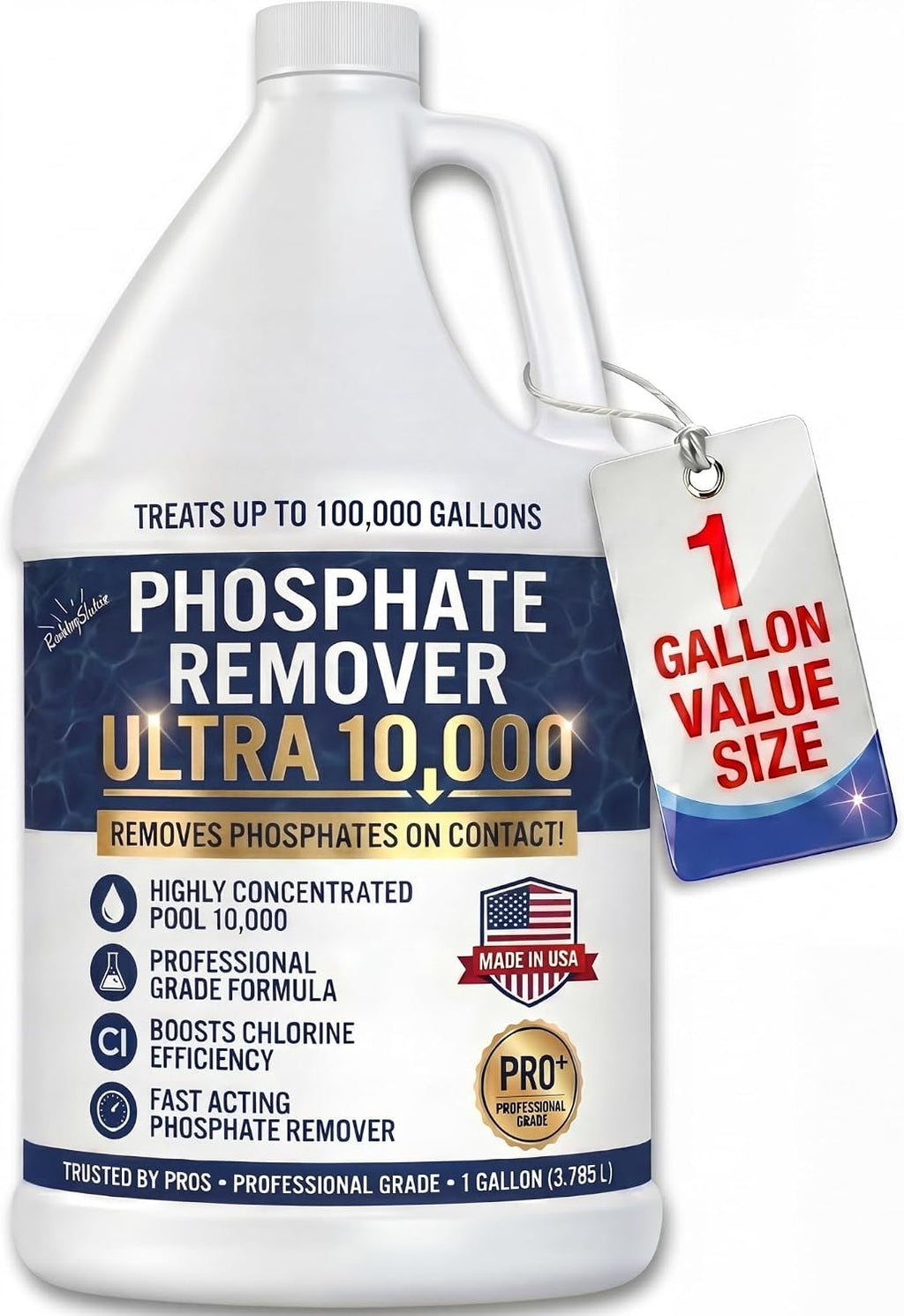 Phosphate Remover Ultra 10000 for Pools, Concentrated Liquid Pool Phosphate Remover for Inground & Above Ground Pools, Saltwater Compatible, 1 Gallon, BubbyShine