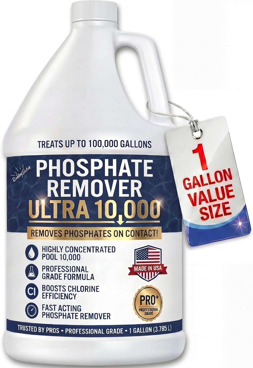 Phosphate Remover Ultra 10000 for Pools, Concentrated Liquid Pool Phosphate Remover for Inground & Above Ground Pools, Saltwater Compatible, 1 Gallon, BubbyShine
