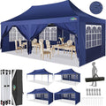 COBIZI 10x20 Pop up Canopy Tent with 6 Sidewalls, Easy Set up Canopy Tents Gazebos for Parties with Metal Frame, Waterproof & UV50+, Height Adjustable, Potable Carry Bag (Blue)