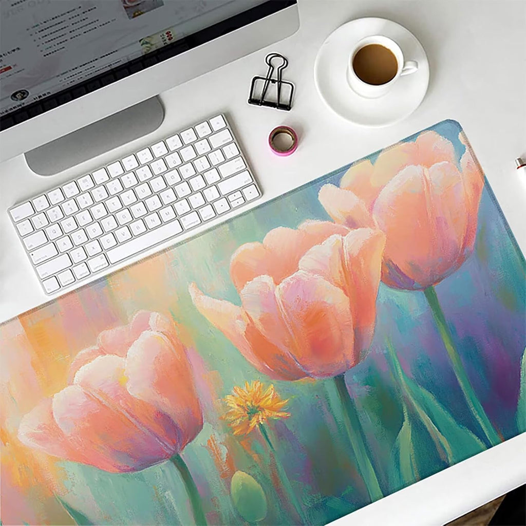 Flower Mouse Pad, Gaming Mouse Pad 60x32in, Desk Mat with Stitched Edges, Large Mousepad Waterproof, Gaming Accessories Keyboard Mat, Office Desk Accessories, for Gamer Computer Office, Pink N-6061