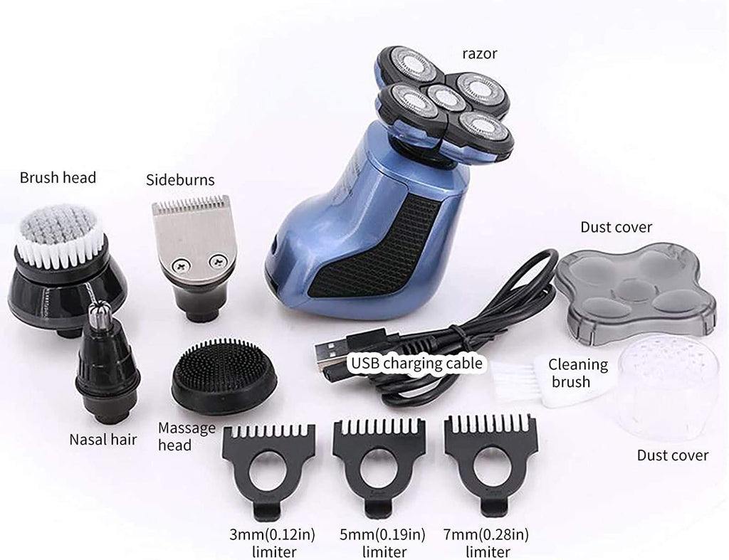 5 in 1Electric Shavers for Men Bald Head Shaver Mens Electric Razors for Shaving Rechargeable Cordless Wet/Dry Rotary Shaver with Clippers Nose Hair Trimmer Facial Cleansing Brush