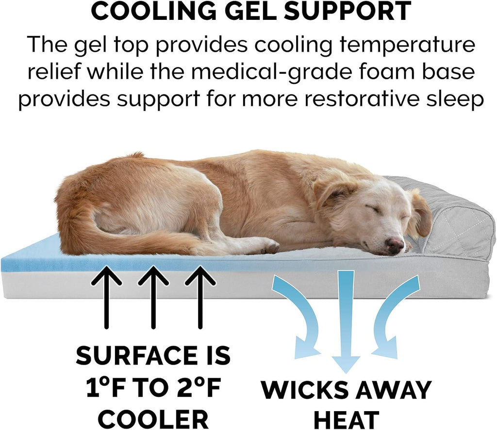Furhaven Cooling Gel Dog Bed for Large Dogs w/ Removable Bolsters & Washable Cover, For Dogs Up to 125 lbs - Quilted Sofa - Silver Gray, Jumbo Plus/XXL
