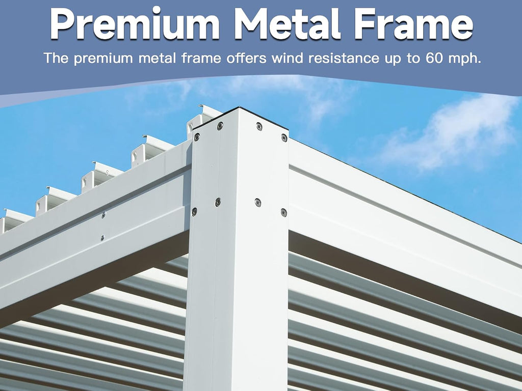 Domi Outdoor Pergola 10' x 16' Aluminum Louvered Pergola with Adjustable Roof, Aluminum Frame, Efficient Drainage System for Patio, Deck, Garden, White