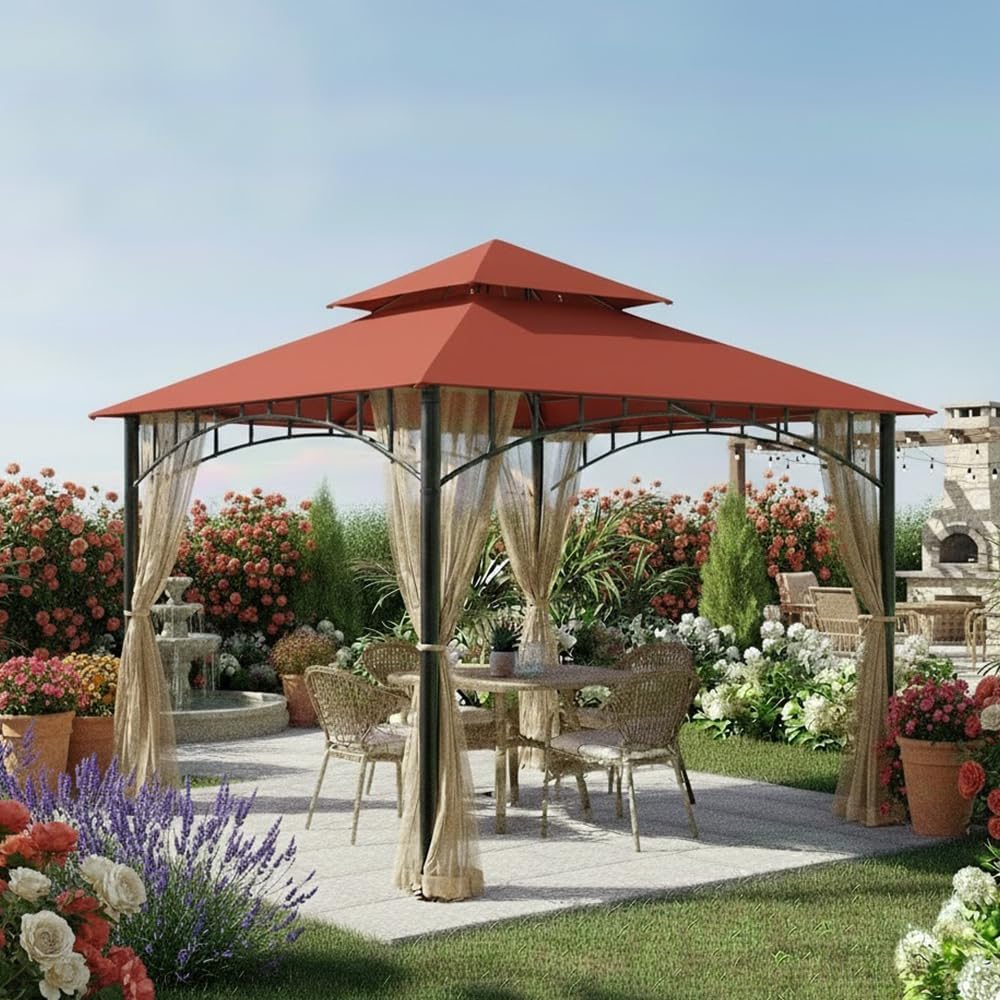 Garden Winds Reinforced RipLock 350 Replacement Canopy Top Cover Compatible with Madaga 10' x10' Gazebo Models L-GZ136PST, L-GZ136PST-7, L-GZ136PST-2 - Terra Cotta