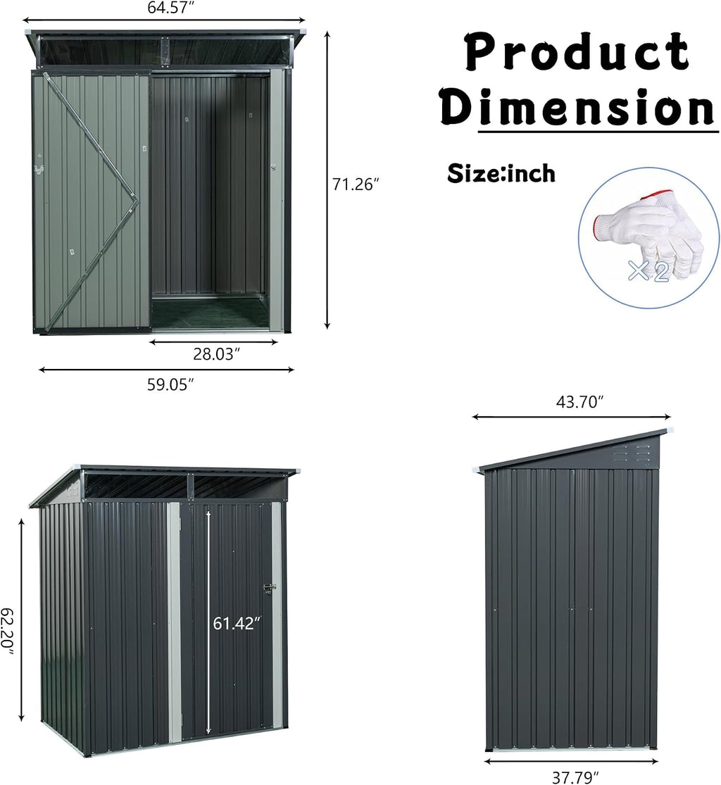 5X3 FT Outdoor Storage Shed, Waterproof Metal Garden Sheds with Lockable Door, Steel Tool Storage Buildings Shed & Outdoor Storage House for Garden, Backyard, Patio, Lawn, Trash Cans(Grey)