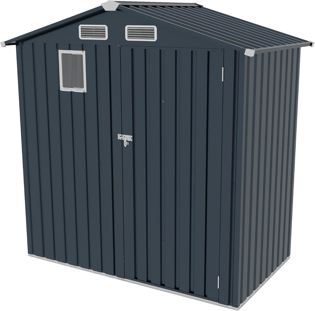 Metal Storage Shed, 6X3.6 FT Lockable Outdoor Tool Shed with Air Vent and Clear Windows, Galvanized Steel Garden Shed for Backyard, Patio, Garden, Bike Storage or Outdoor Use, Grey