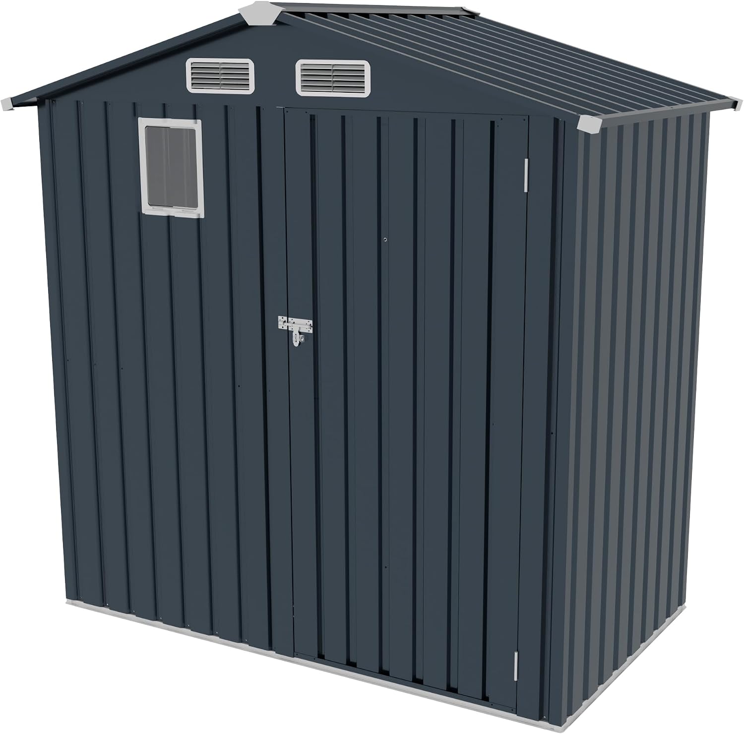 Metal Storage Shed, 6X3.6 FT Lockable Outdoor Tool Shed with Air Vent and Clear Windows, Galvanized Steel Garden Shed for Backyard, Patio, Garden, Bike Storage or Outdoor Use, Grey