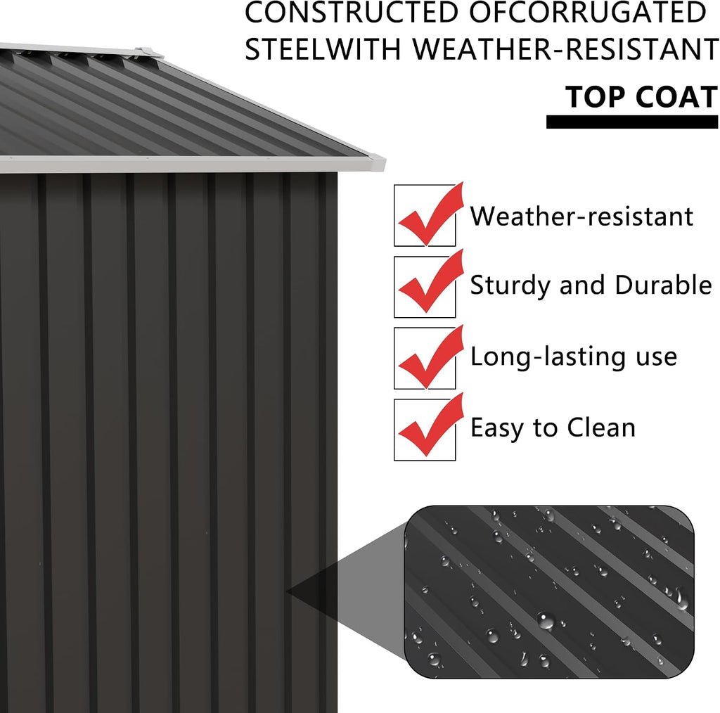 6x4FT Metal Outdoor Storage Shed Galvanized Garden Shed with Apex Roof & Lockable Door, Tool Shed Waterproof Rust-Resistant for Bike, Backyard Garden Lawn Patio