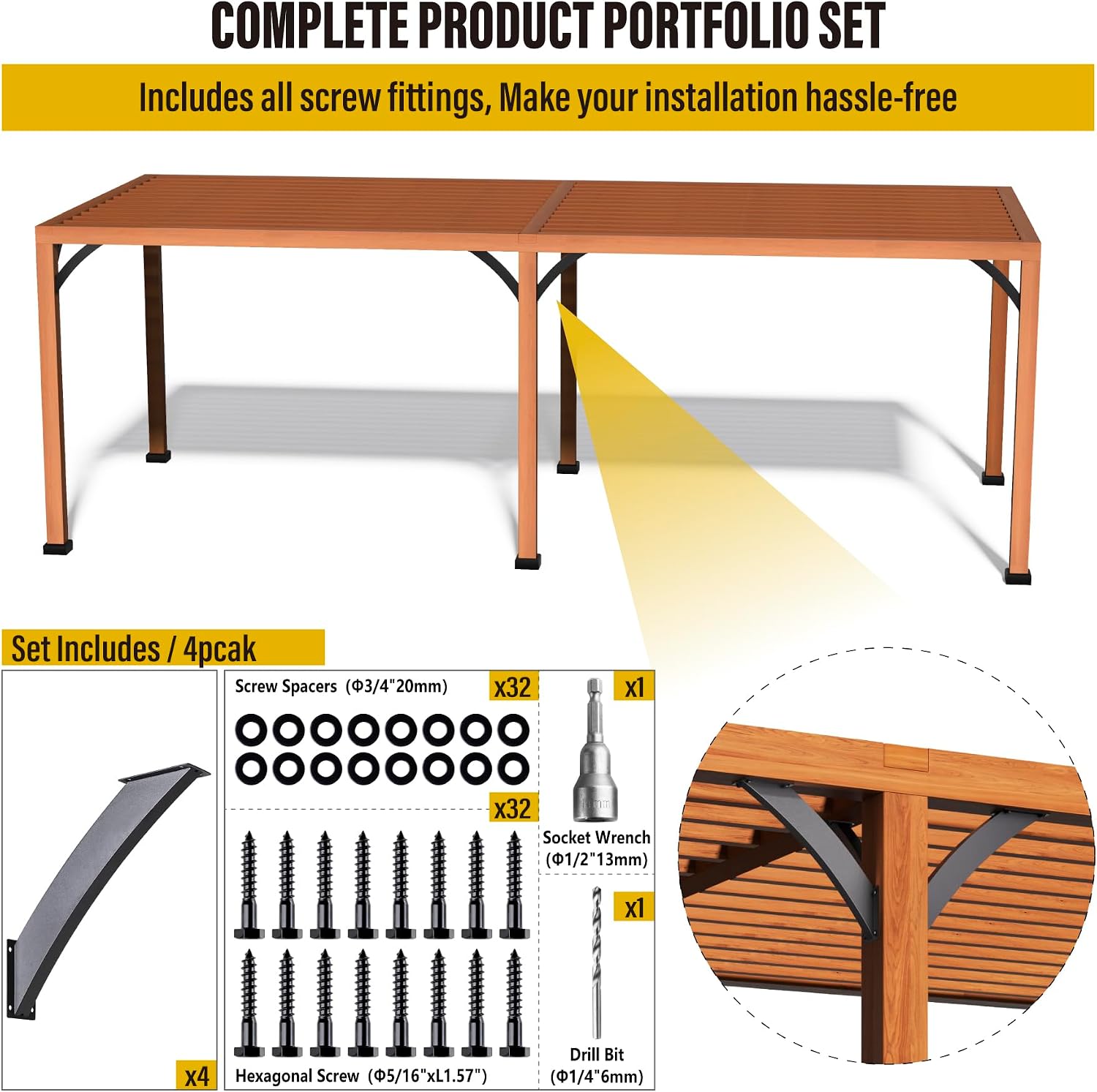 Heavy Duty 45 Degree Angle Support Bracket 2'×4' (Actual: 1.5'×3.2') Wood Beam Support Hardware Degree Post Bracket for Gazebos Pagola Porches 4Pcs